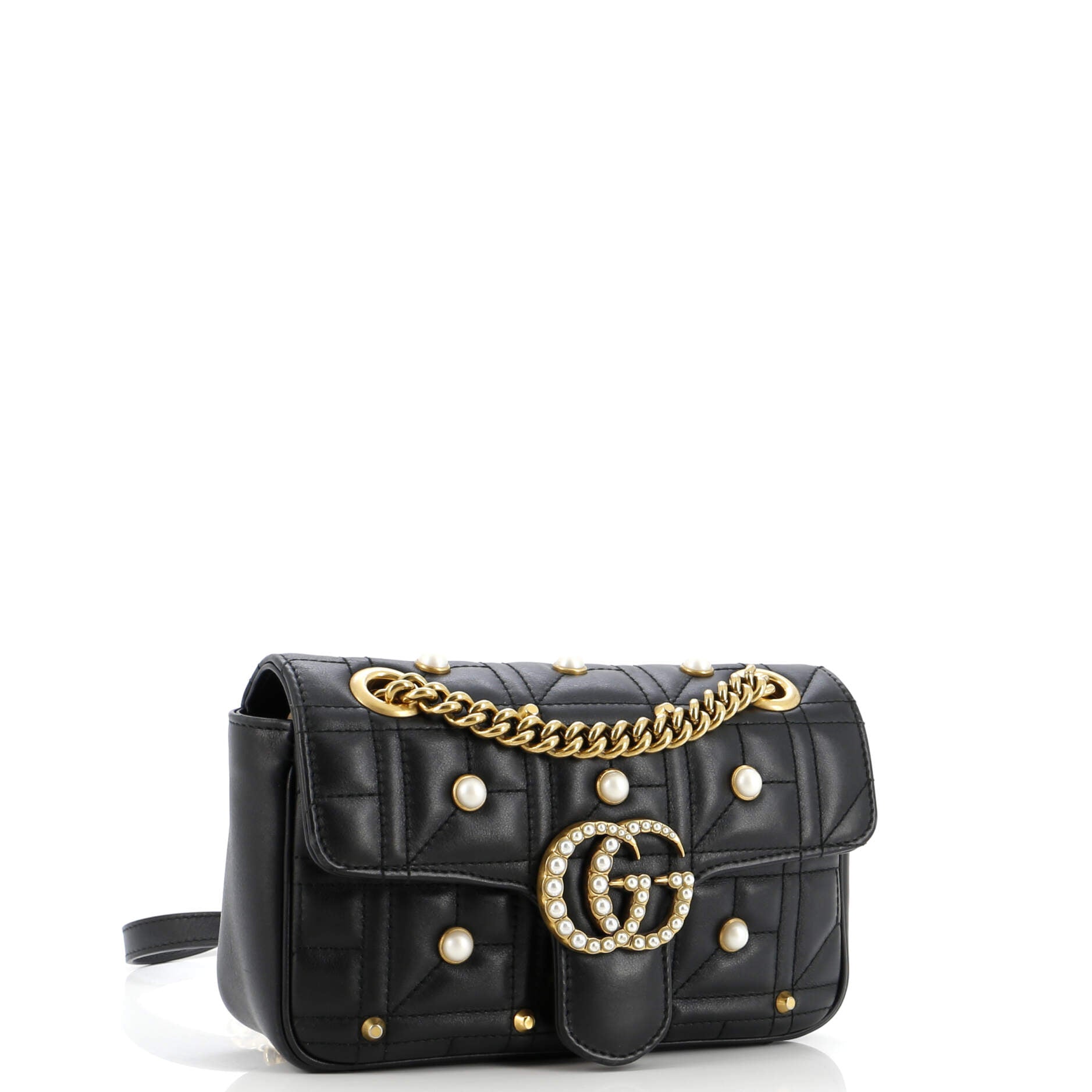 Pearly GG Marmont Flap Bag Embellished Matelasse Leather Mini