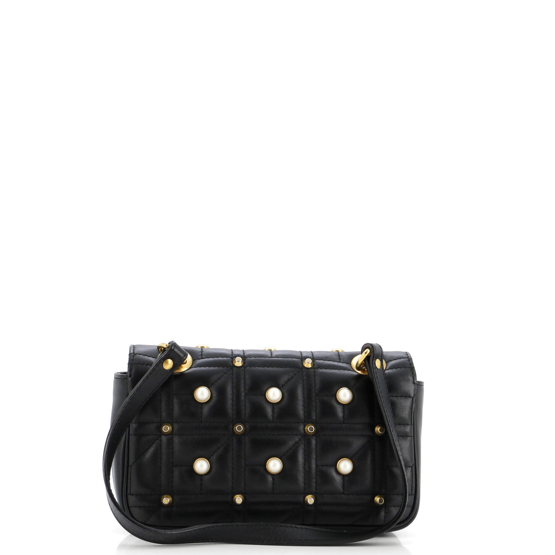 Pearly GG Marmont Flap Bag Embellished Matelasse Leather Mini