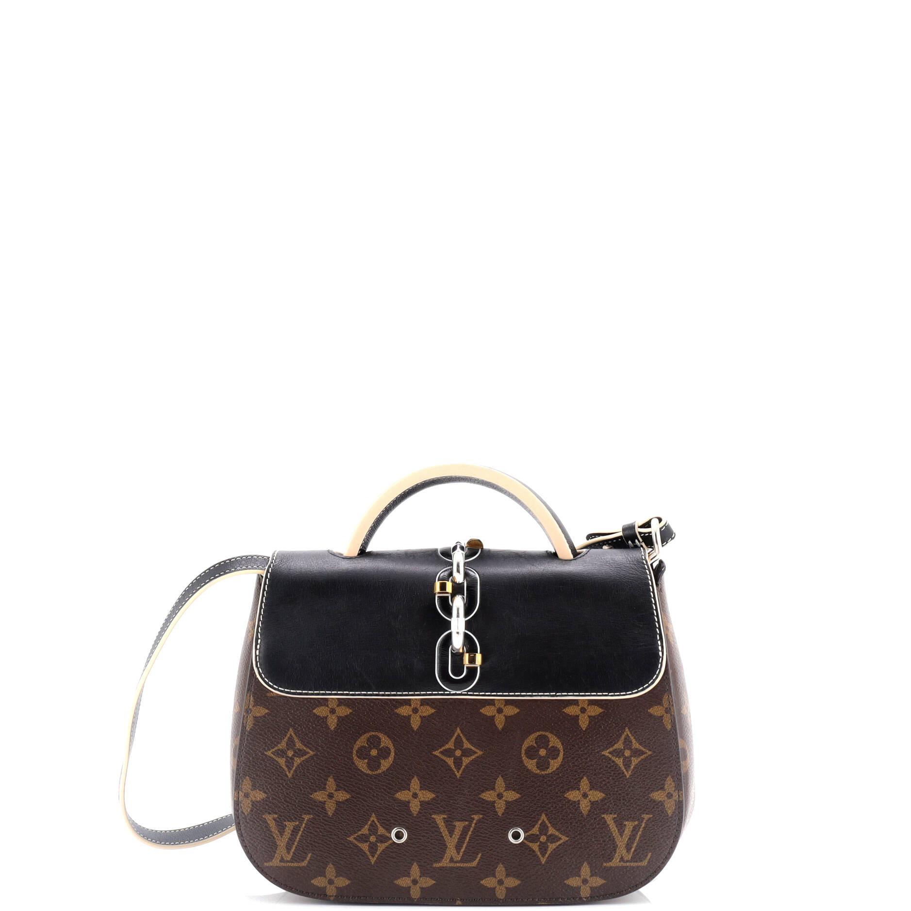 Chain It Handbag Monogram Canvas with Leather PM