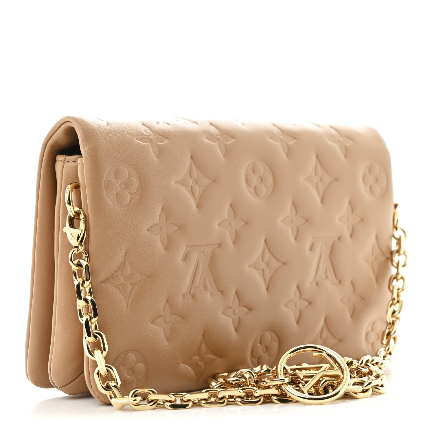 Lambskin Embossed Monogram Pochette Coussin Camel