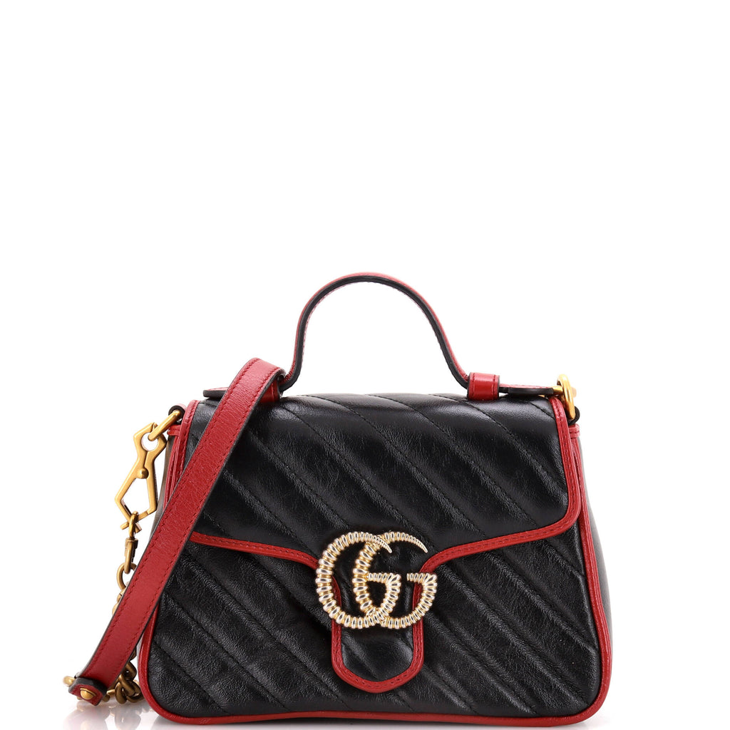 GG Marmont Top Handle Flap Bag Diagonal Quilted Leather Mini