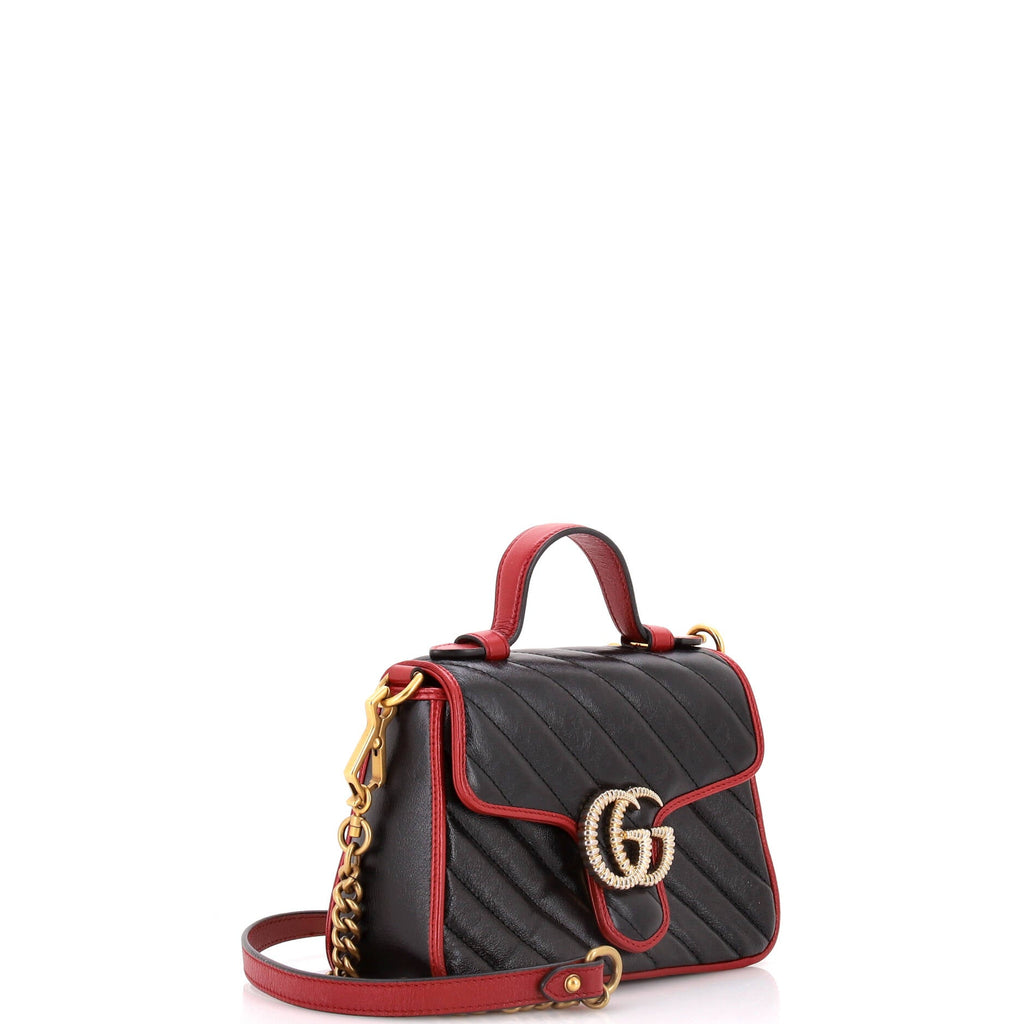 GG Marmont Top Handle Flap Bag Diagonal Quilted Leather Mini