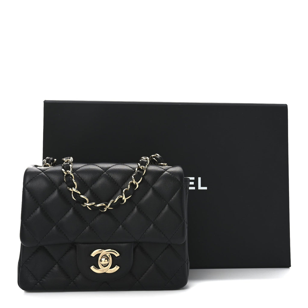 Lambskin Quilted Mini Square Flap Black