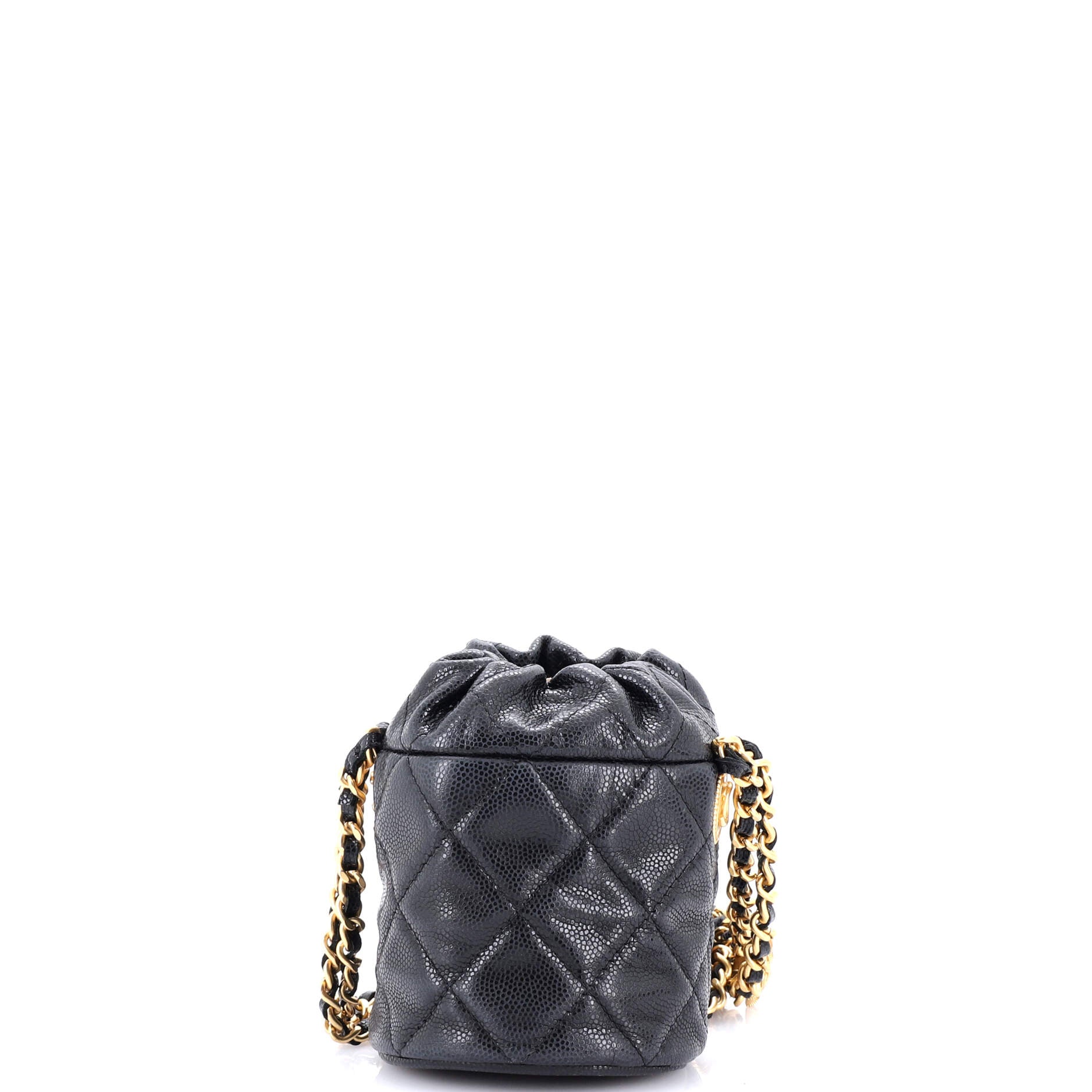 Twist Your Buttons Drawstring Bucket Bag Quilted Caviar Mini