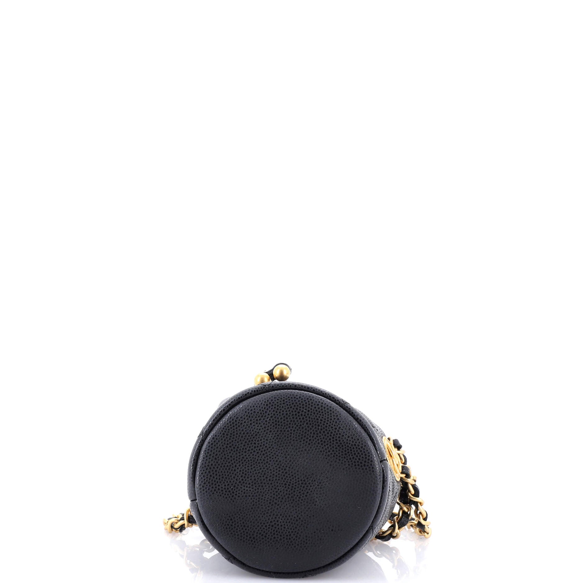 Twist Your Buttons Drawstring Bucket Bag Quilted Caviar Mini