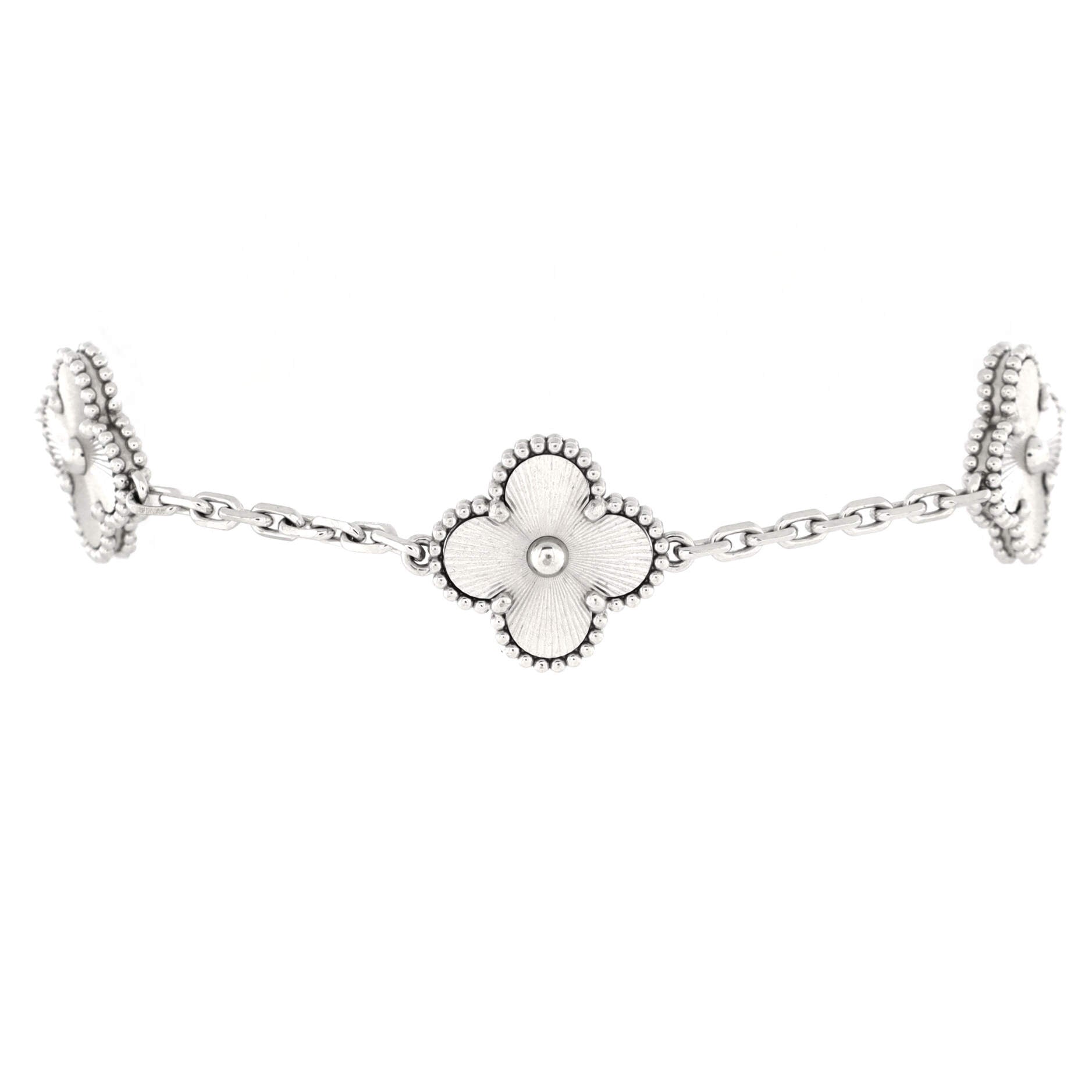Vintage Alhambra 5 Motifs Bracelet Guilloche 18K White Gold
