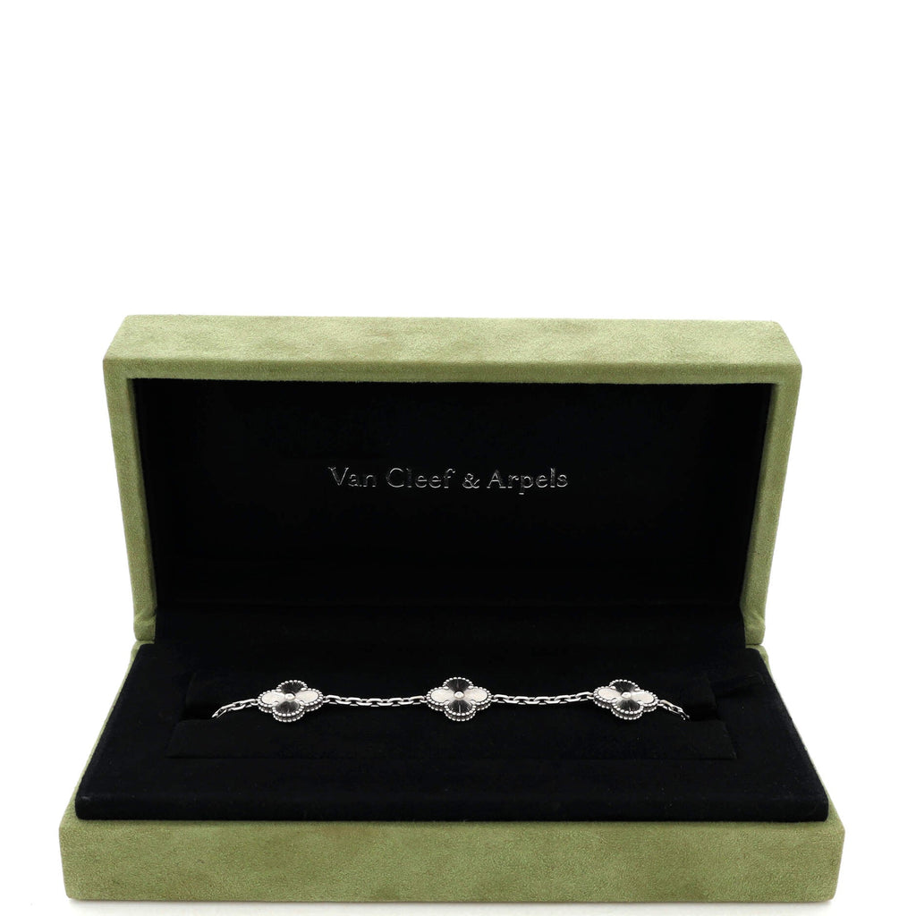 Vintage Alhambra 5 Motifs Bracelet Guilloche 18K White Gold