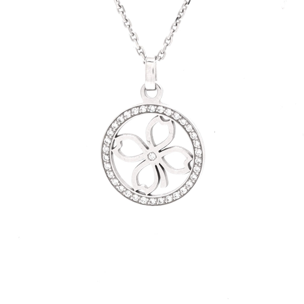Accroche Coeur Clover Pendant Necklace 18K White Gold and Diamonds