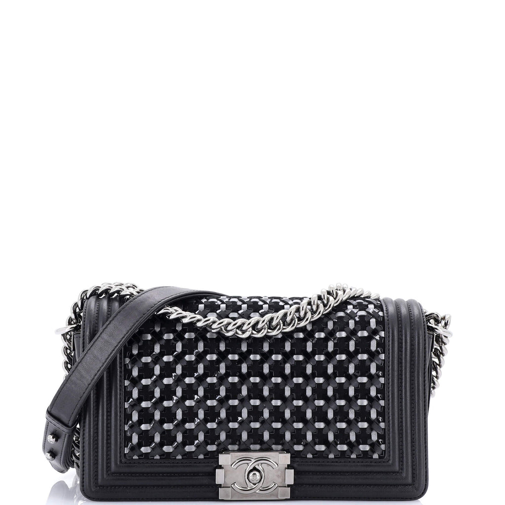 Boy Flap Bag Braided Patent and Calfskin Old Medium