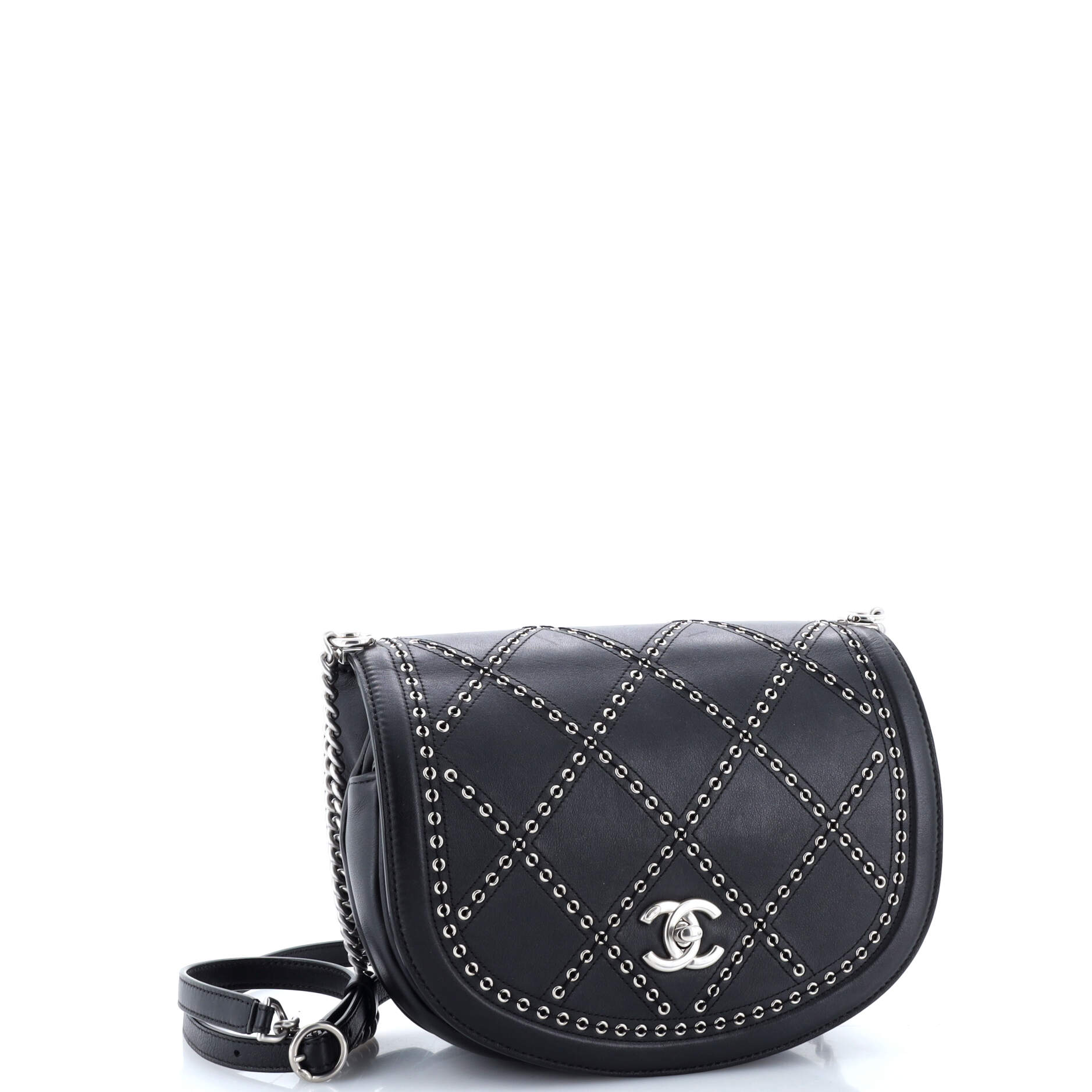 Coco Eyelets Round Flap Bag Quilted Calfskin Small