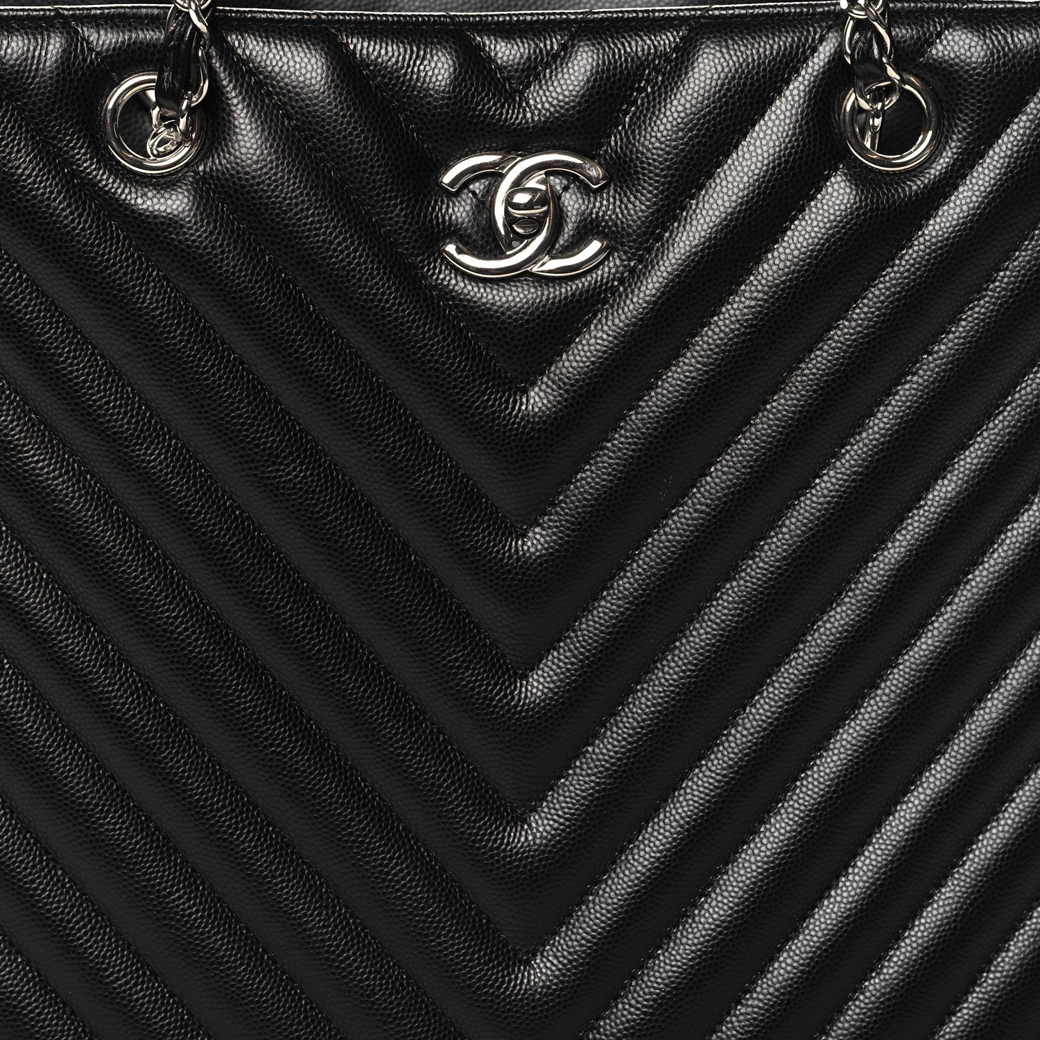 Caviar Chevron Quilted Large Shopping Tote Black