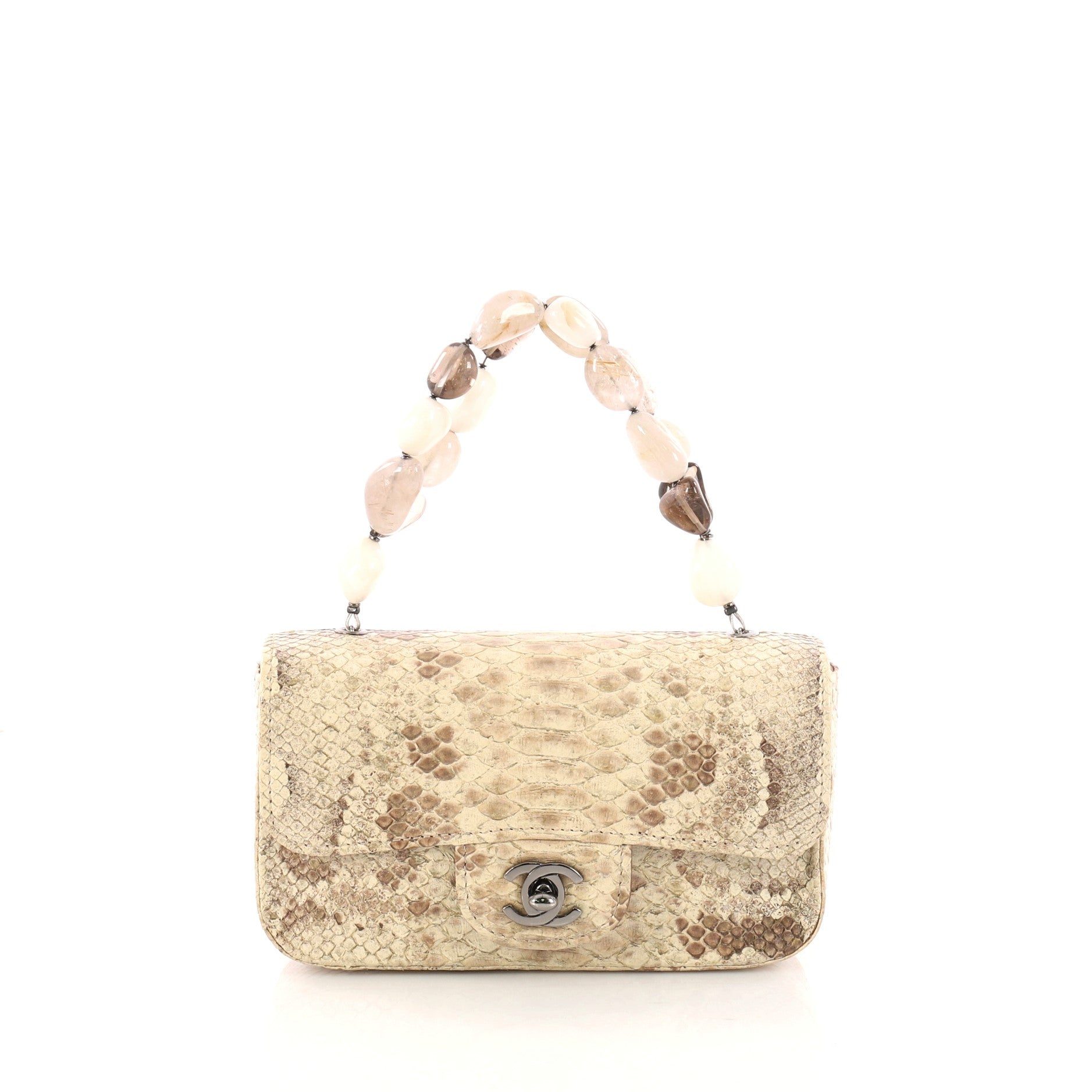 Vintage Natural Stone Top Handle Bag Python Mini
