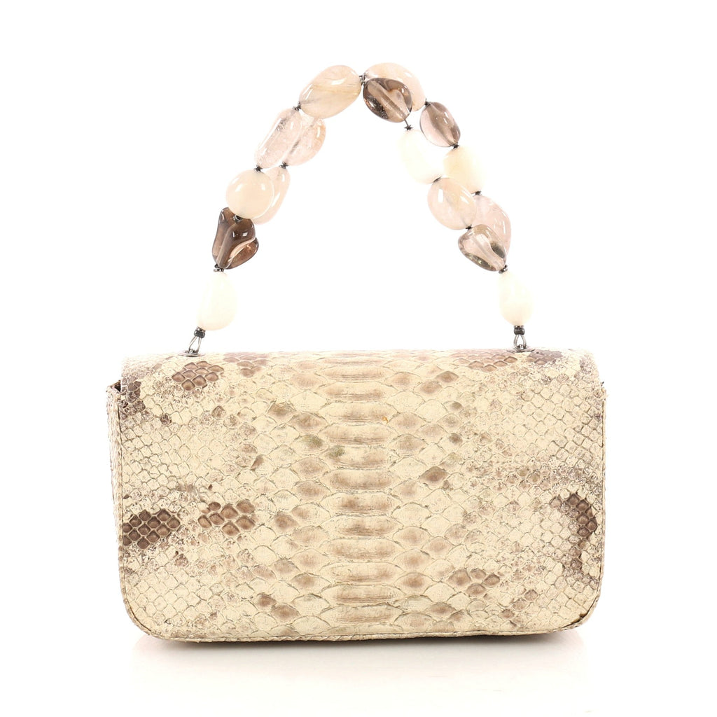 Vintage Natural Stone Top Handle Bag Python Mini