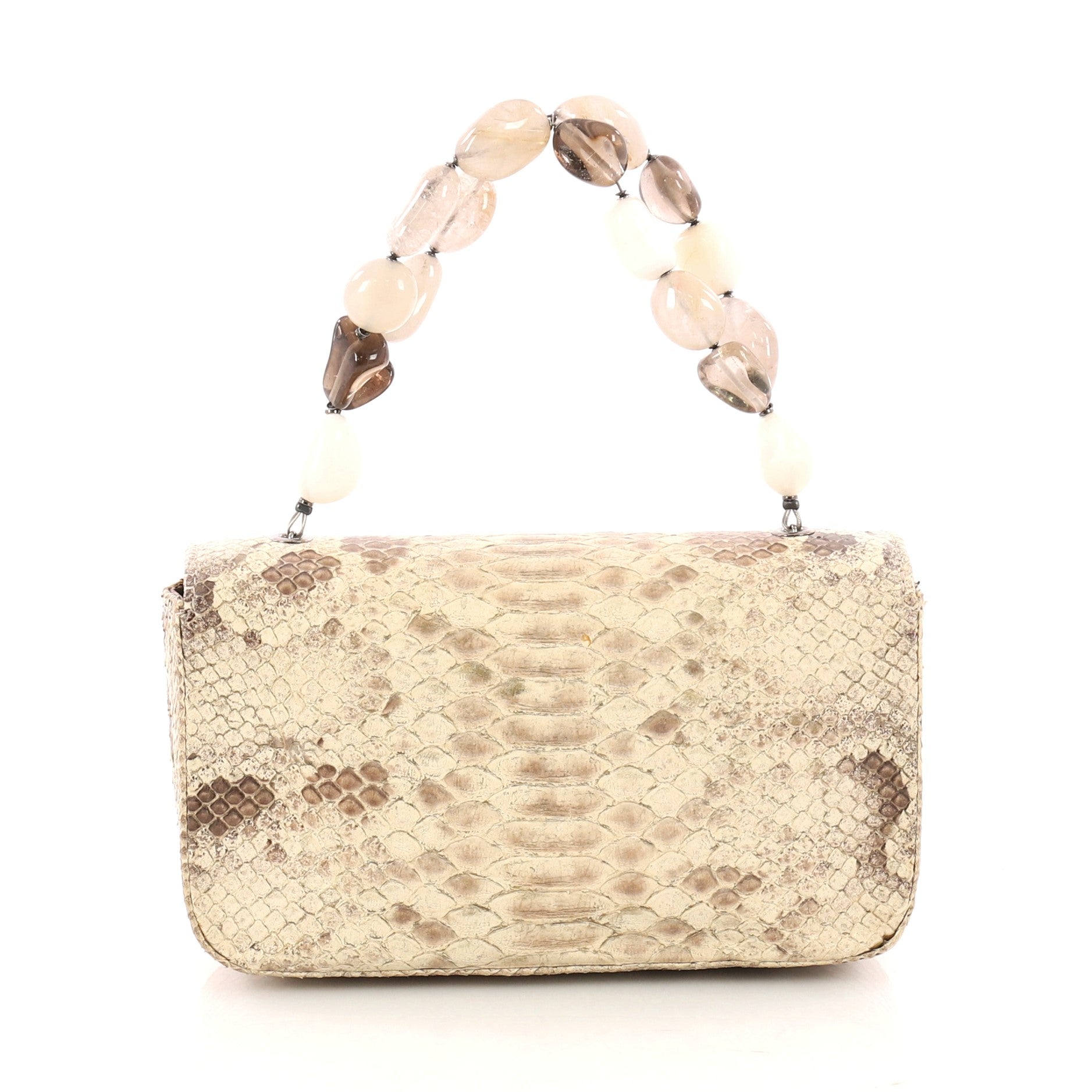 Vintage Natural Stone Top Handle Bag Python Mini