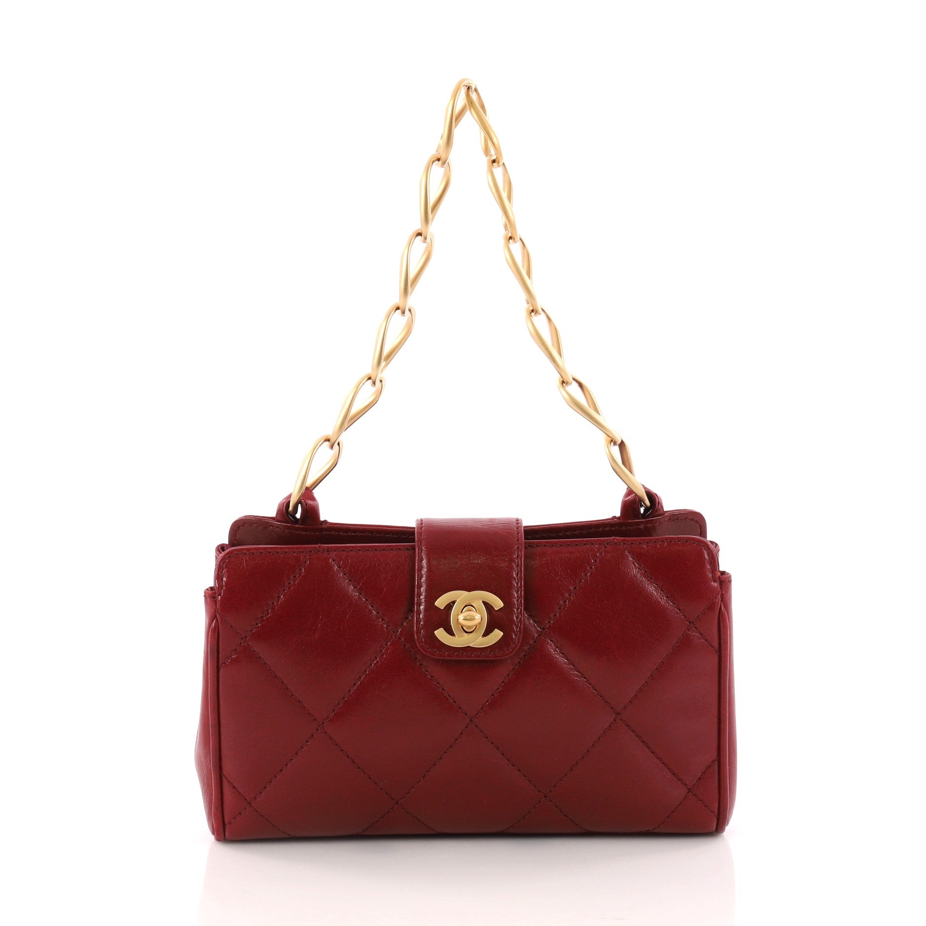 Vintage Chain Link Clutch Quilted Lambskin Small