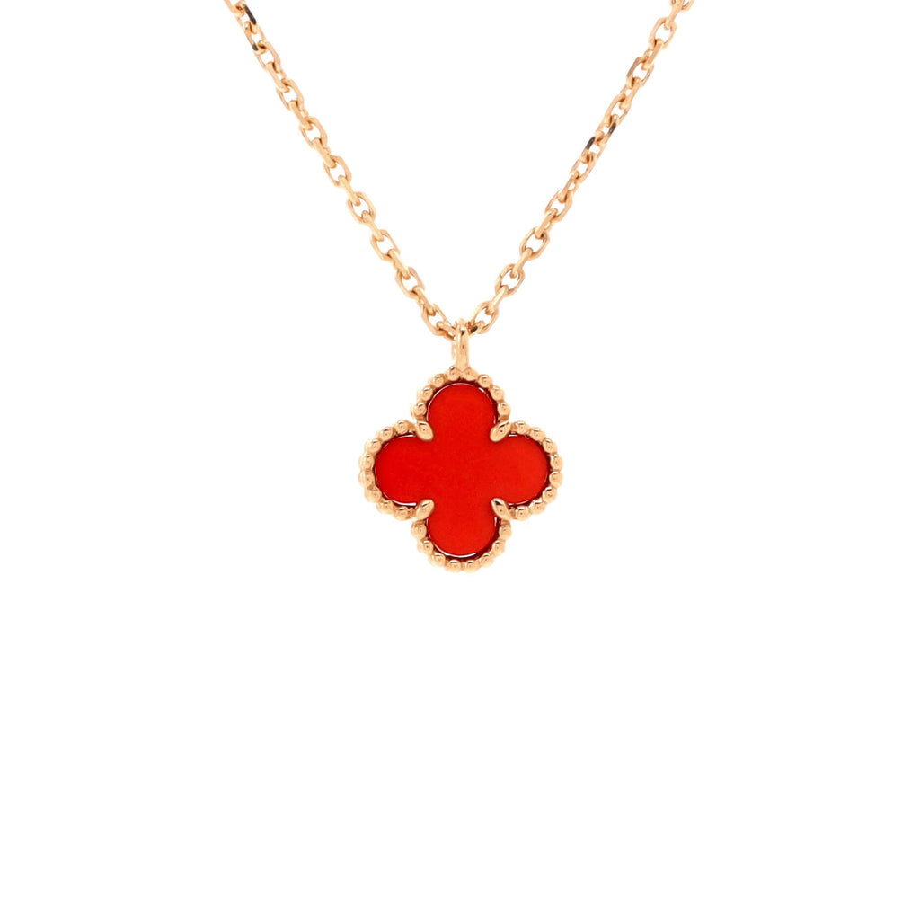 Sweet Alhambra Pendant Necklace 18K Rose Gold and Carnelian