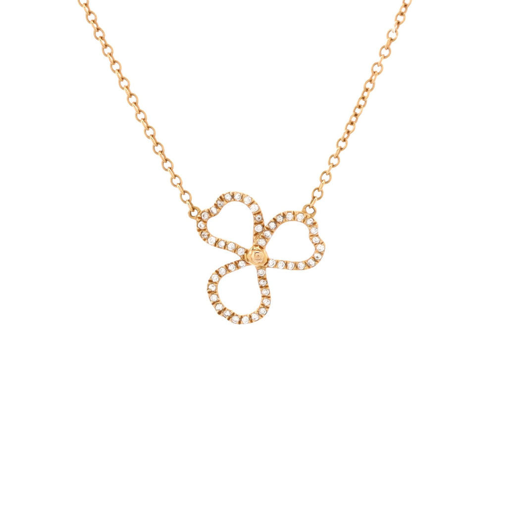 Open Paper Flower Pendant Necklace 18K Rose Gold and Diamonds Mini