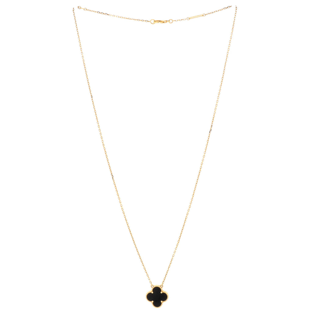 Vintage Alhambra Pendant Necklace 18K Yellow Gold and Onyx