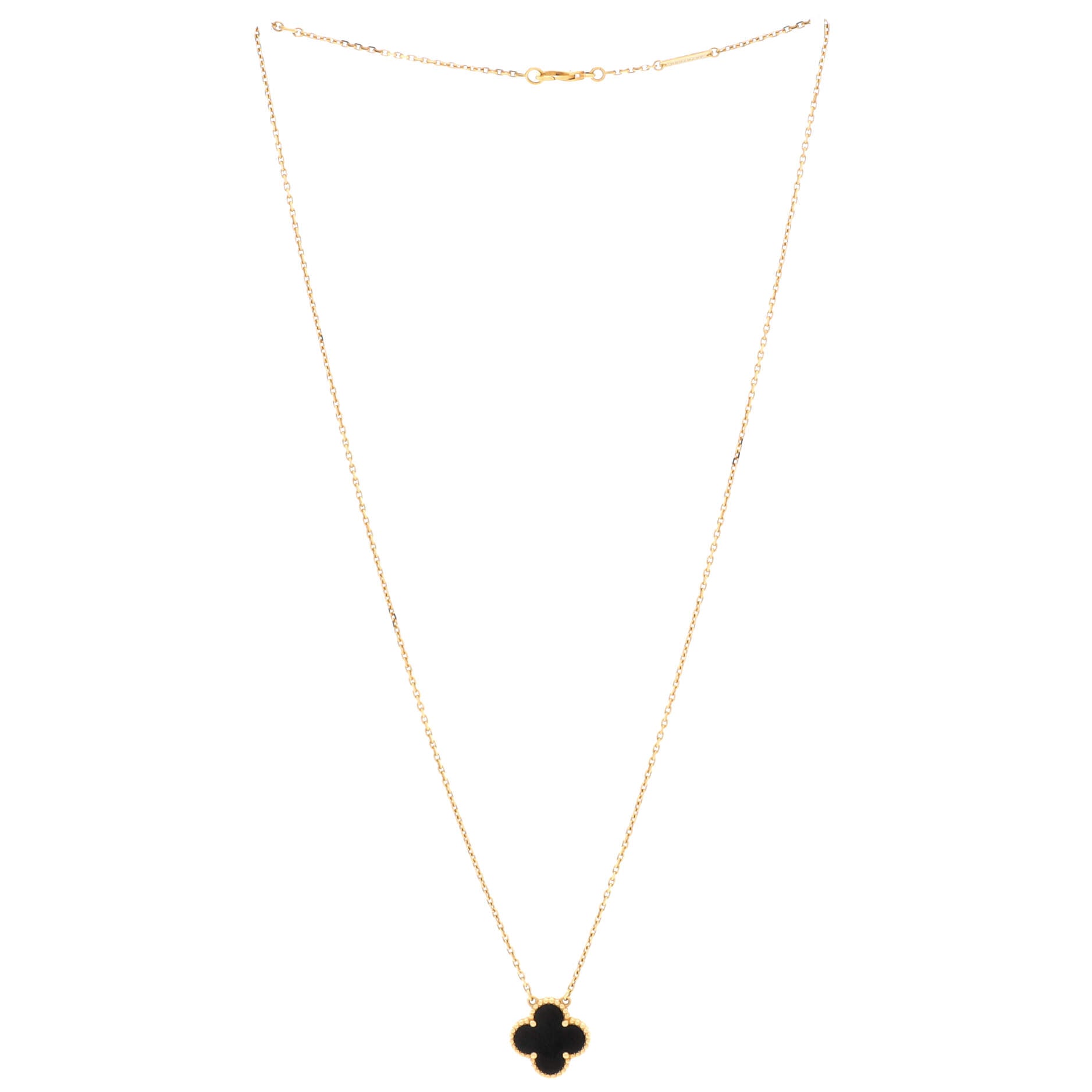 Vintage Alhambra Pendant Necklace 18K Yellow Gold and Onyx