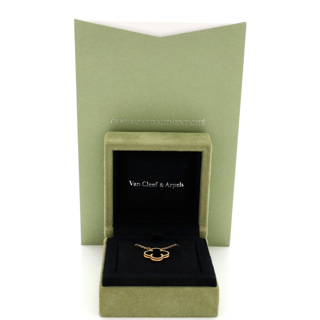 Vintage Alhambra Pendant Necklace 18K Yellow Gold and Onyx