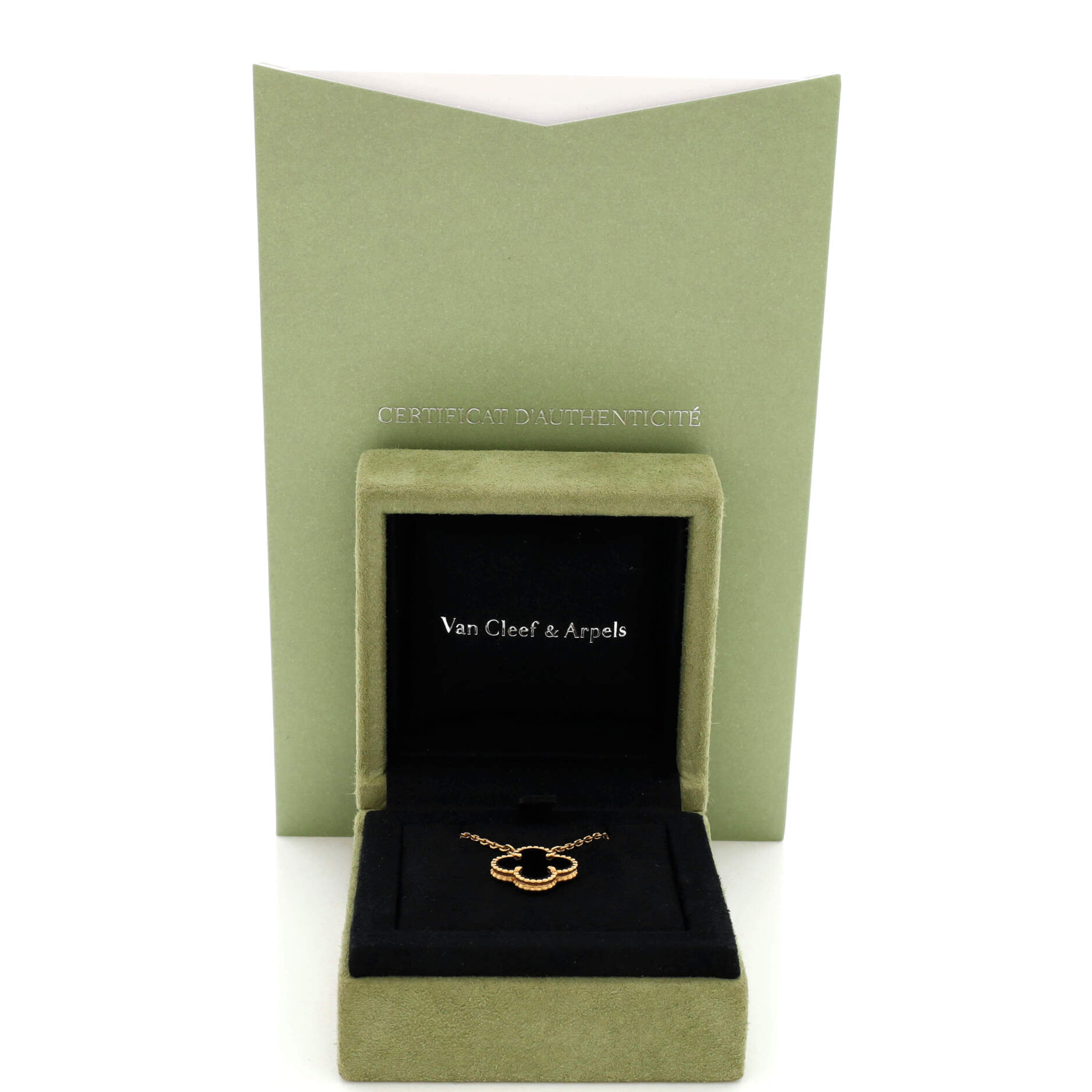 Vintage Alhambra Pendant Necklace 18K Yellow Gold and Onyx