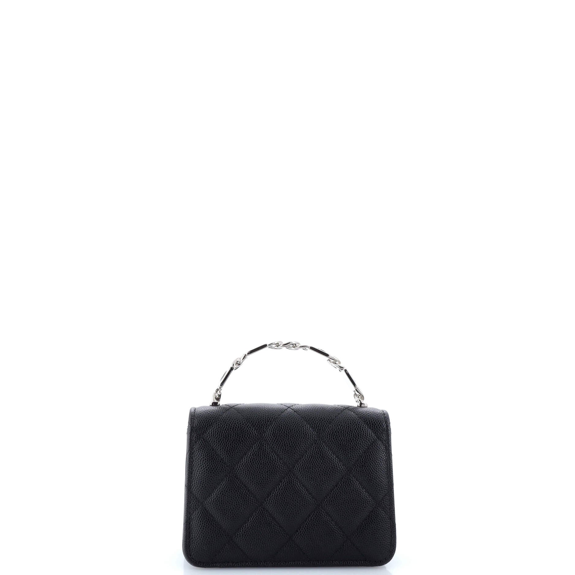 Coco Enamel Top Handle Flap Clutch with Chain Quilted Caviar