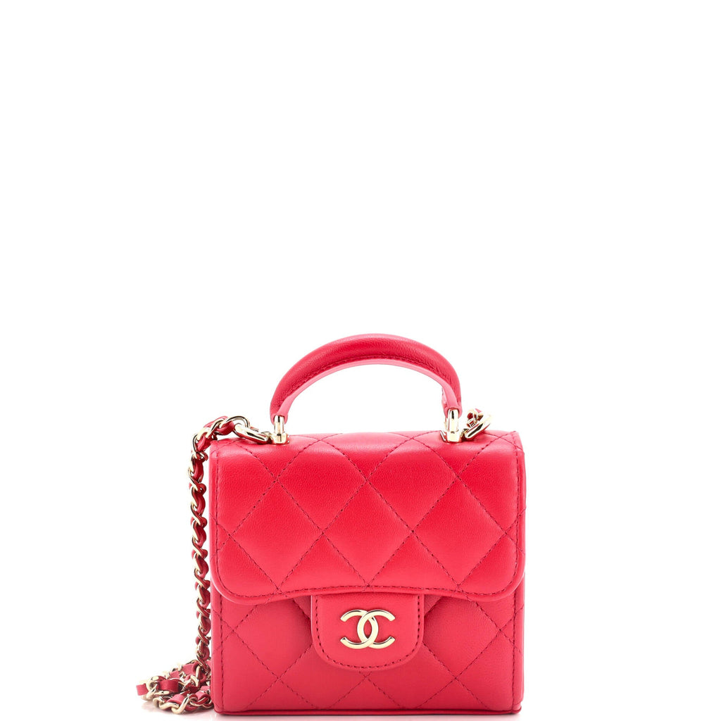 Square Classic Flap Top Handle Clutch with Chain Quilted Lambskin