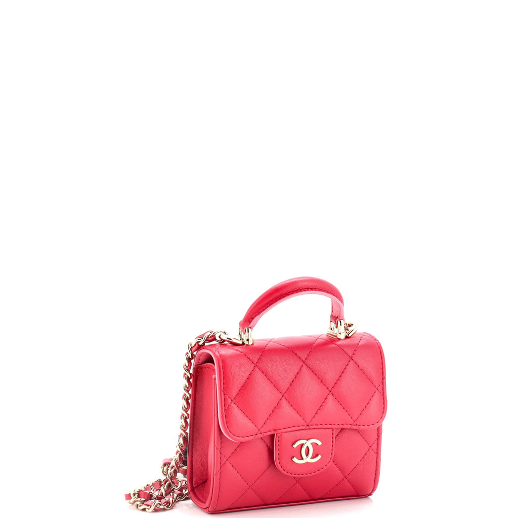 Square Classic Flap Top Handle Clutch with Chain Quilted Lambskin