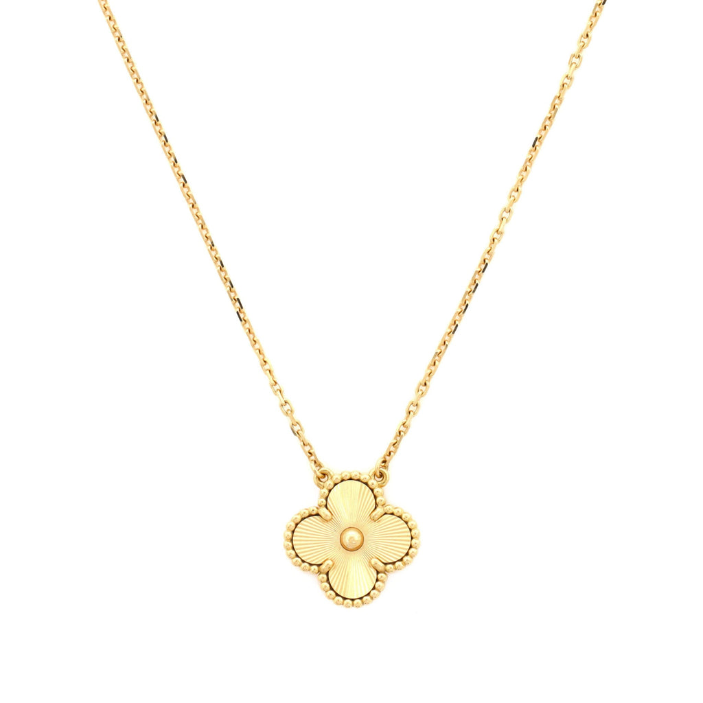 Vintage Alhambra Pendant Necklace Guilloche 18K Yellow Gold