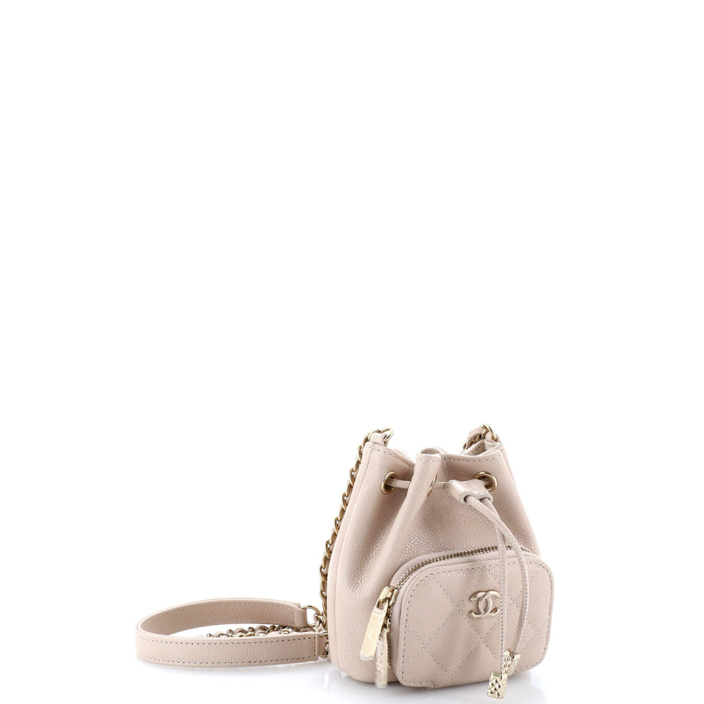 Business Affinity Drawstring Bucket Bag Quilted Caviar Mini