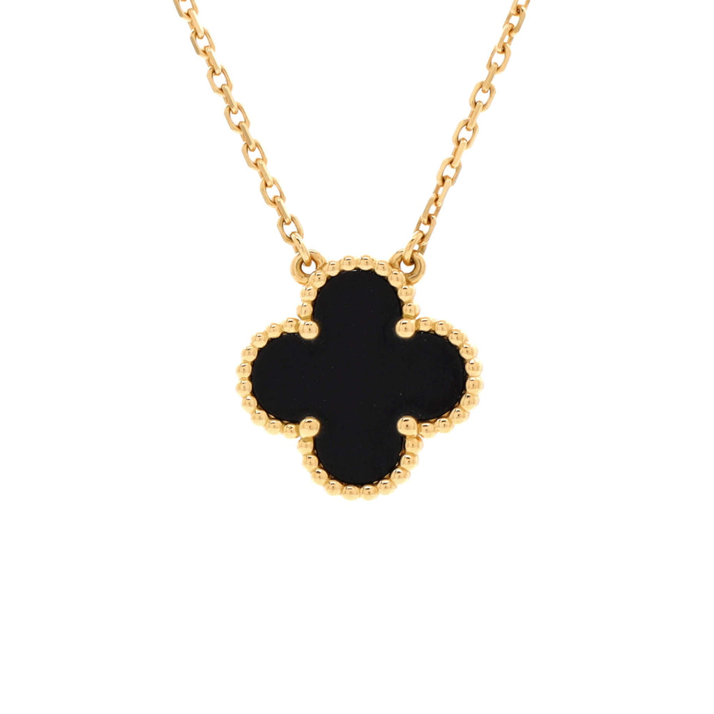 Vintage Alhambra Pendant Necklace 18K Yellow Gold and Onyx