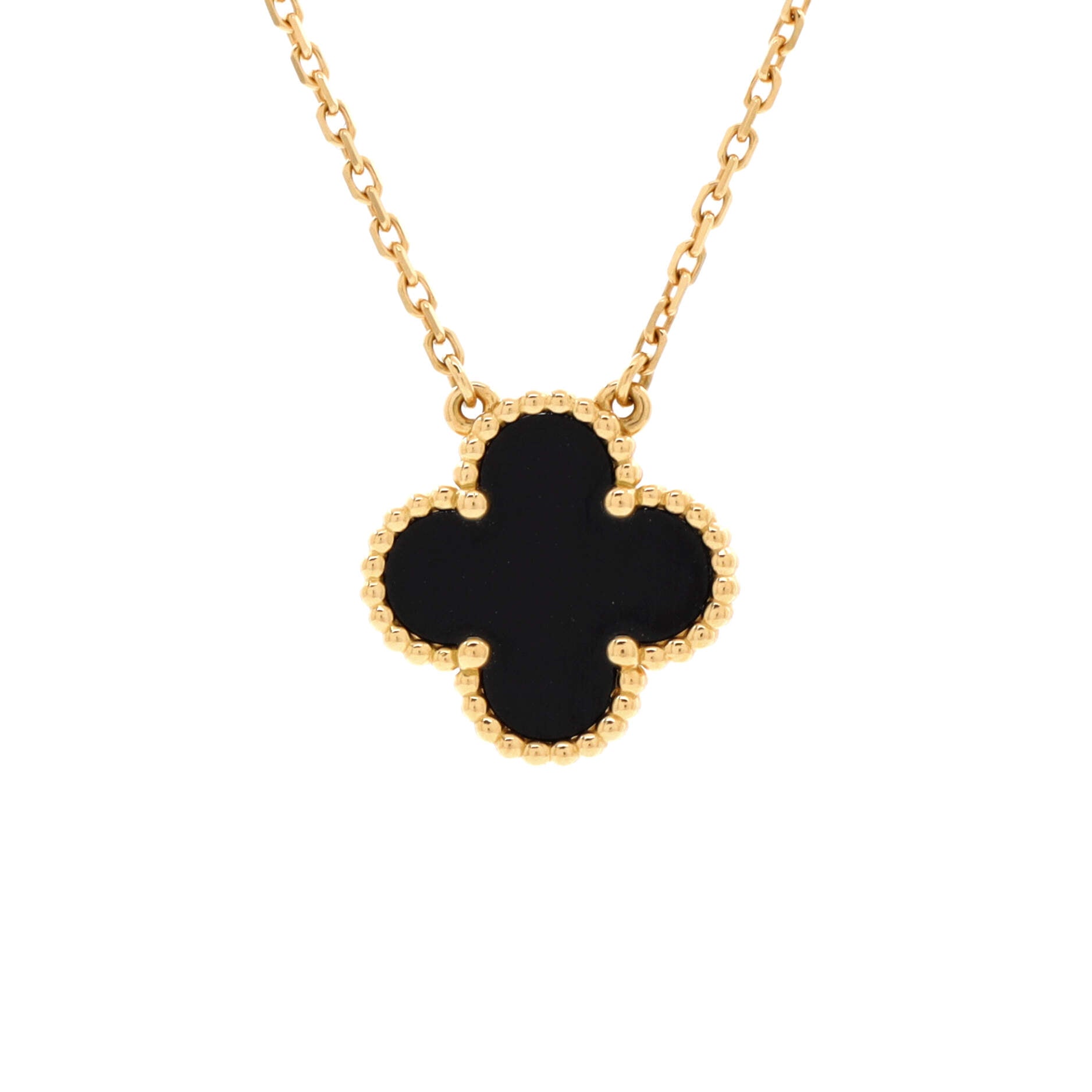 Vintage Alhambra Pendant Necklace 18K Yellow Gold and Onyx