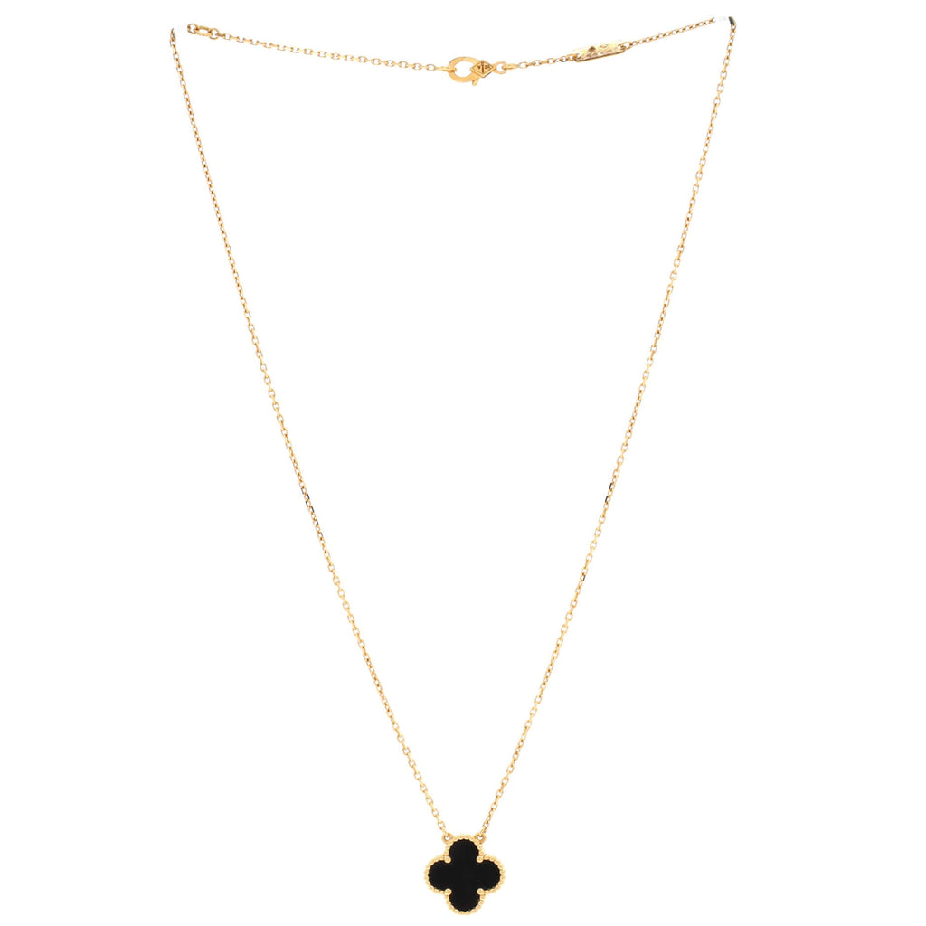 Vintage Alhambra Pendant Necklace 18K Yellow Gold and Onyx