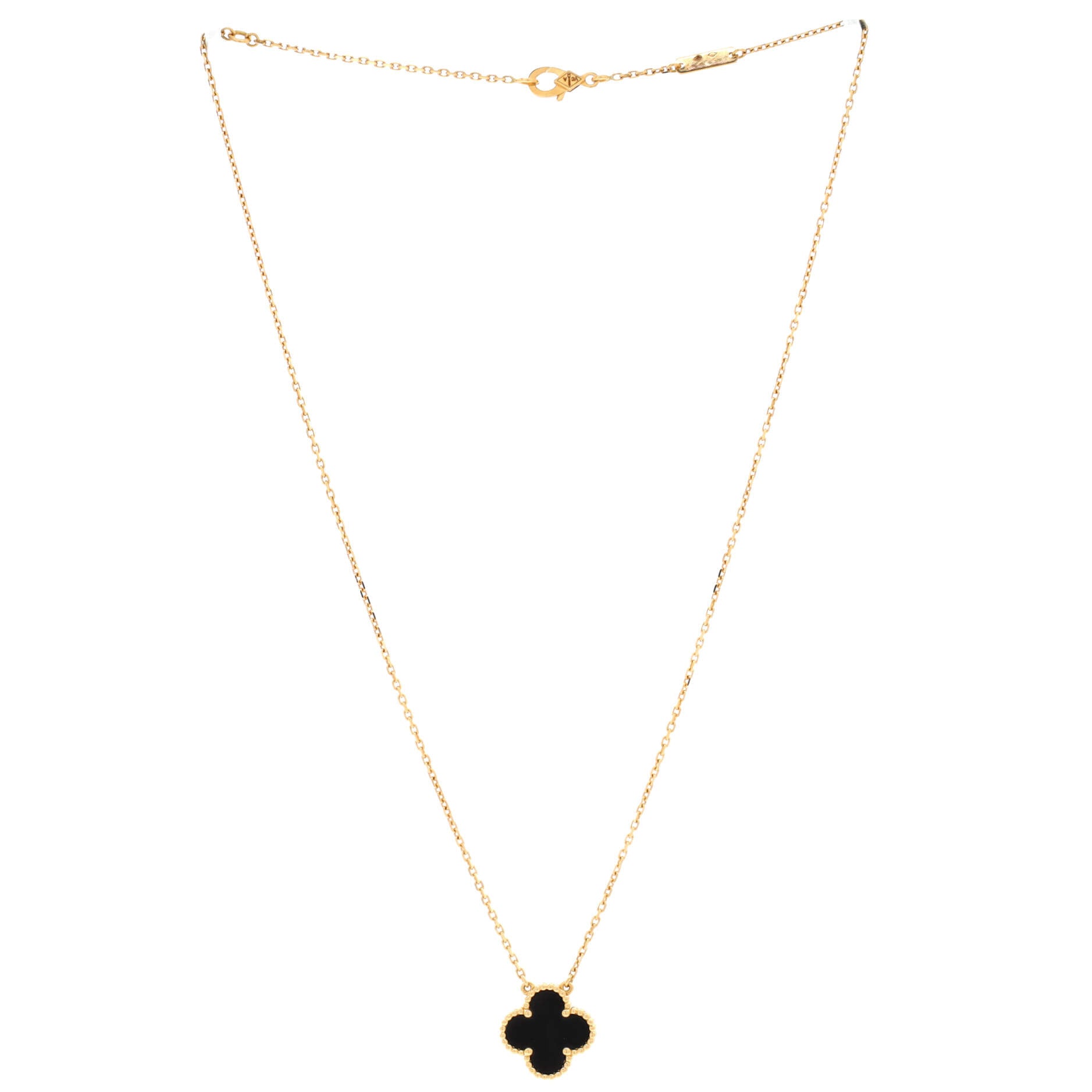 Vintage Alhambra Pendant Necklace 18K Yellow Gold and Onyx