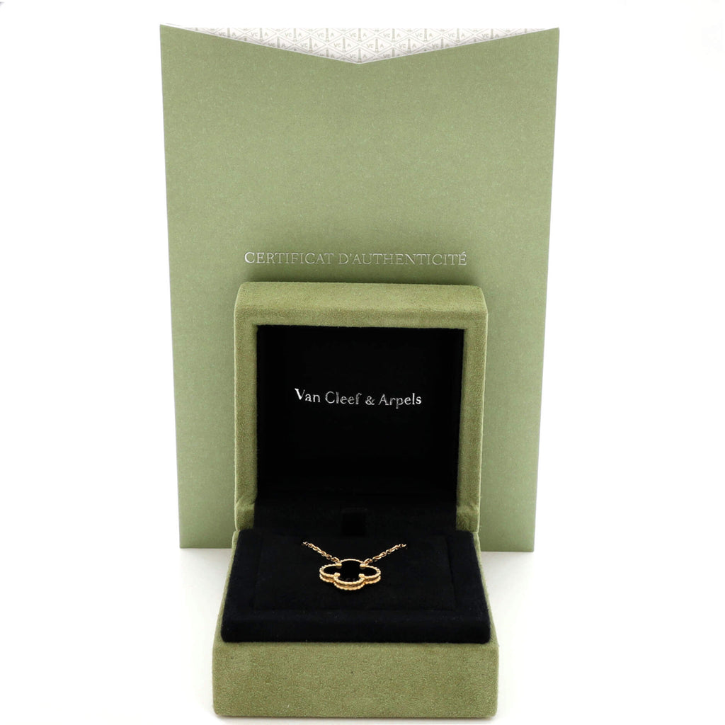 Vintage Alhambra Pendant Necklace 18K Yellow Gold and Onyx