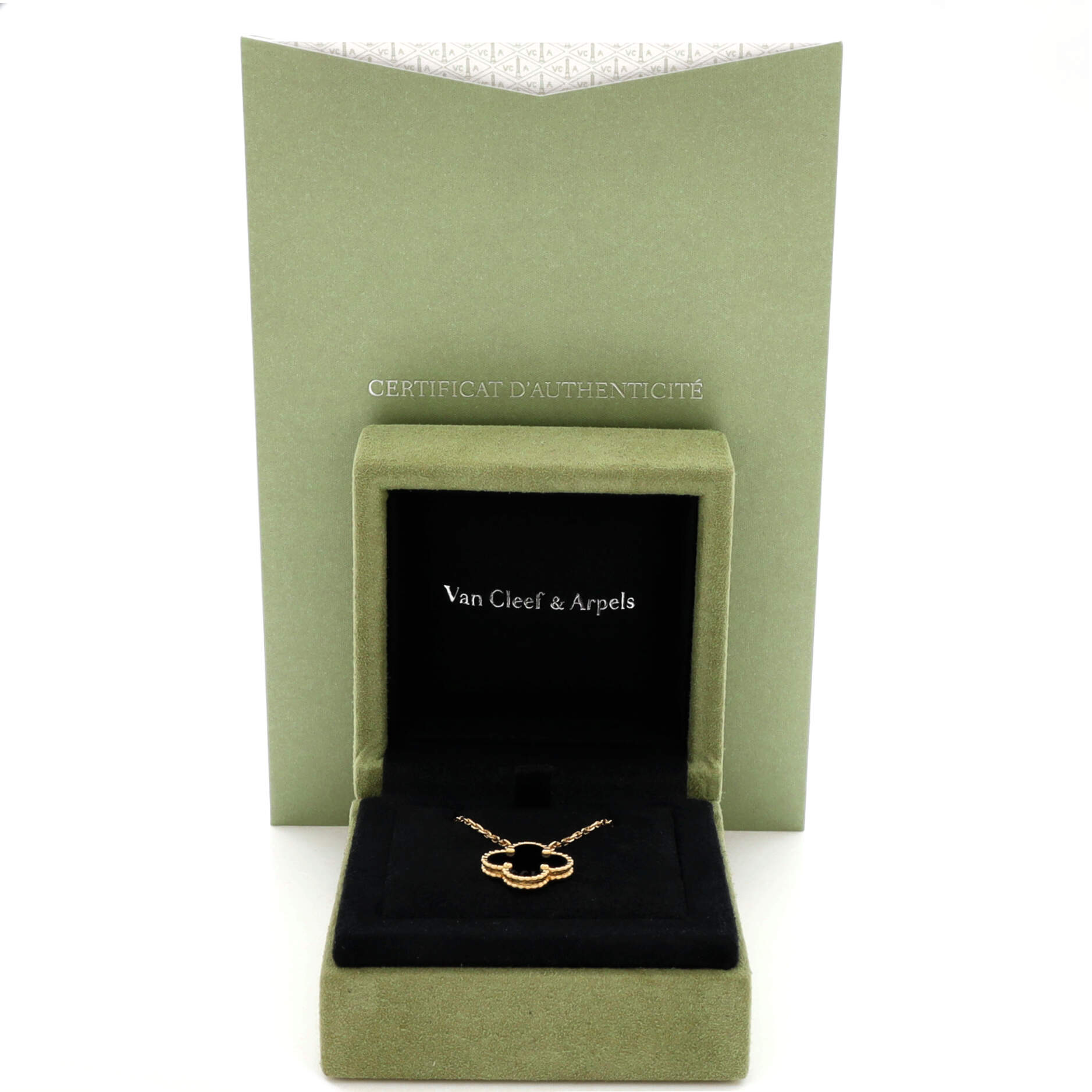 Vintage Alhambra Pendant Necklace 18K Yellow Gold and Onyx