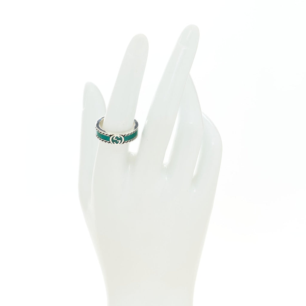 Sterling Silver Enamel Interlocking G ring 56 7.5 Turquoise