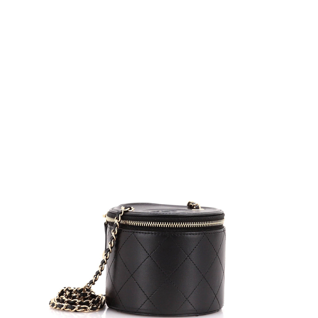 CC Round Vanity Case with Chain Quilted Lambskin Mini