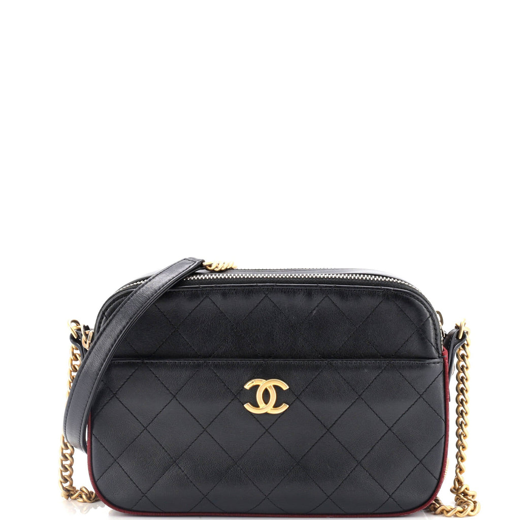 Button Up Camera Case Quilted Calfskin with Grosgrain Small
