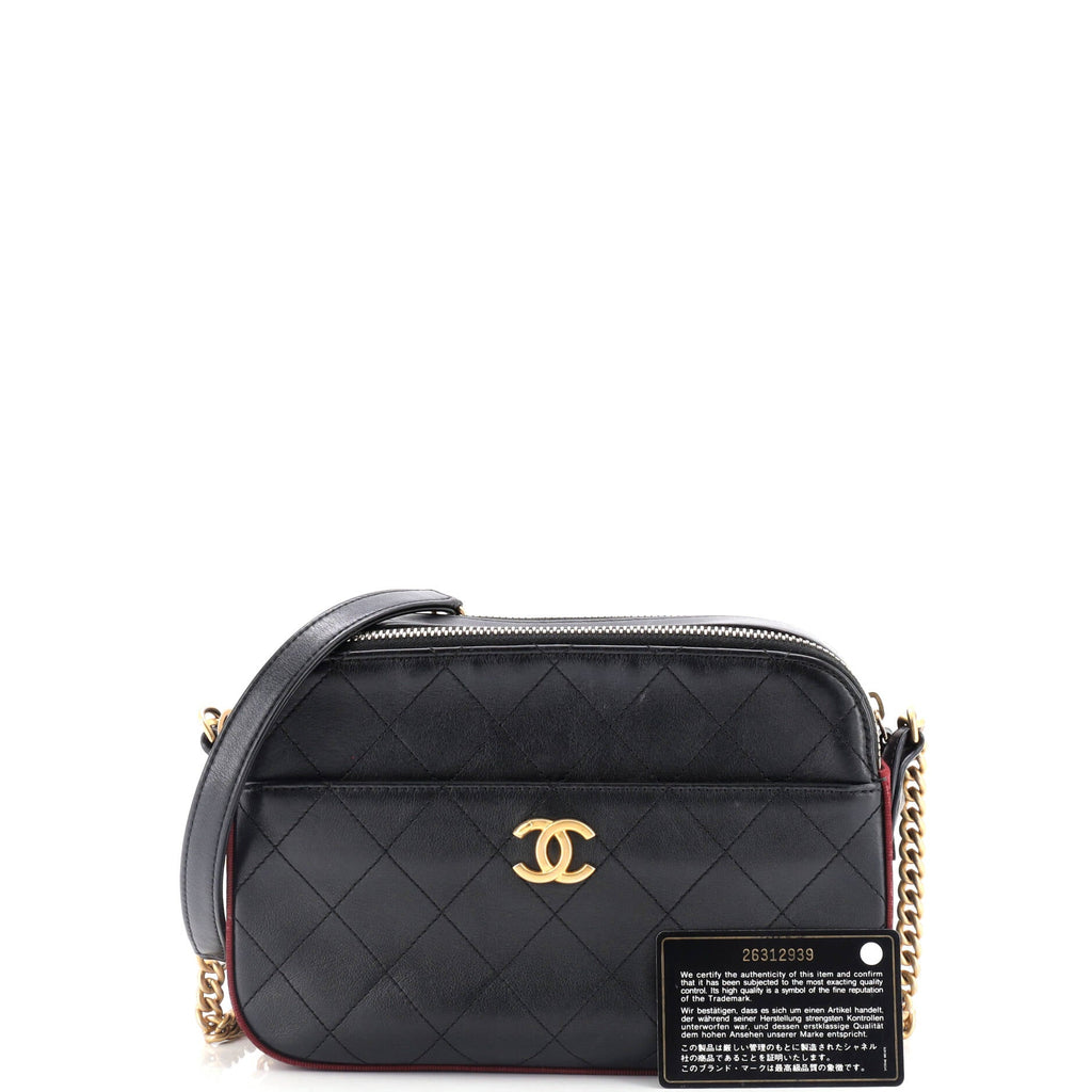 Button Up Camera Case Quilted Calfskin with Grosgrain Small