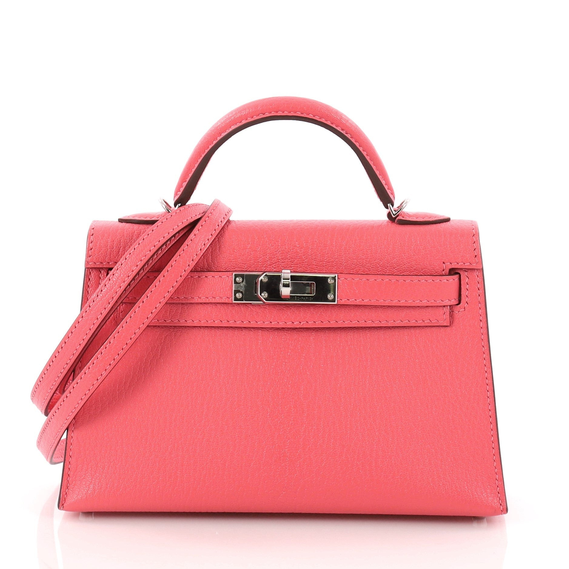 Kelly Mini II Handbag Rose Lipstick Chevre Mysore with Palladium Hardware 20