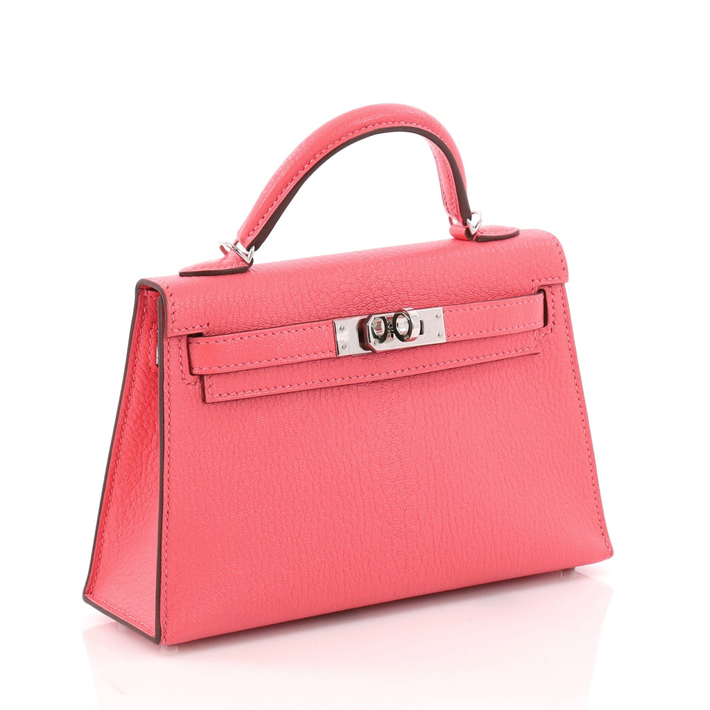 Kelly Mini II Handbag Rose Lipstick Chevre Mysore with Palladium Hardware 20