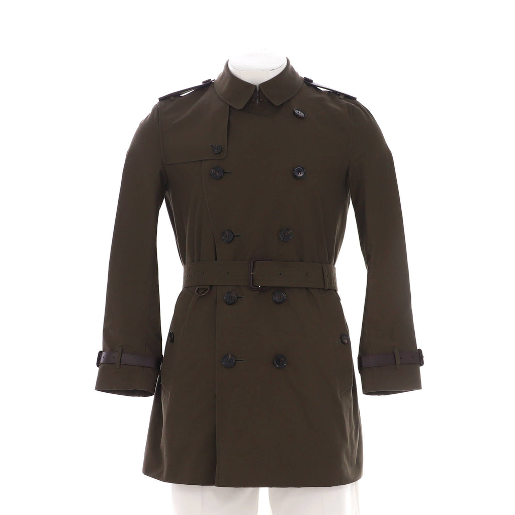 Men's Double Breasted Trench Coat Cotton with Leather