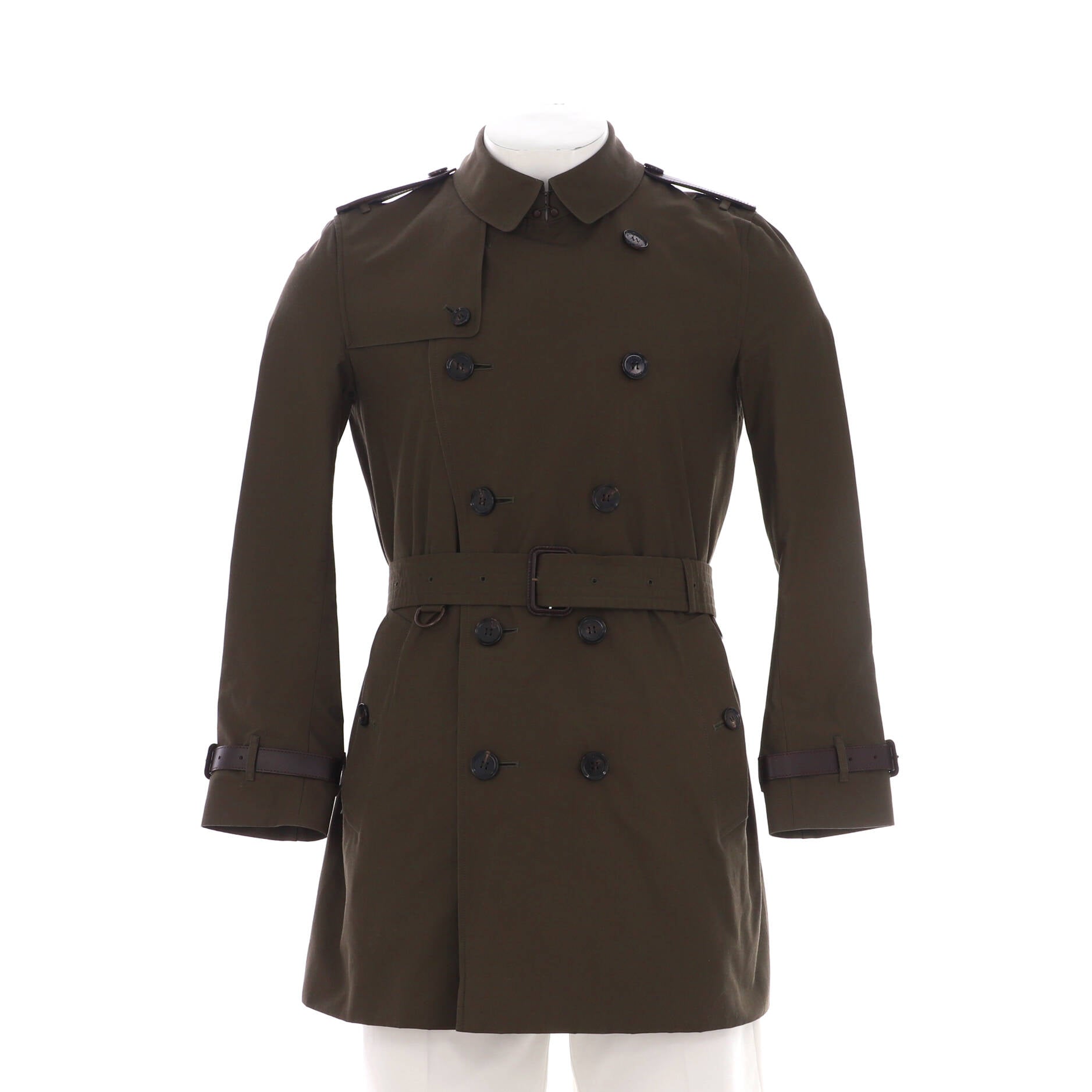 Men's Double Breasted Trench Coat Cotton with Leather