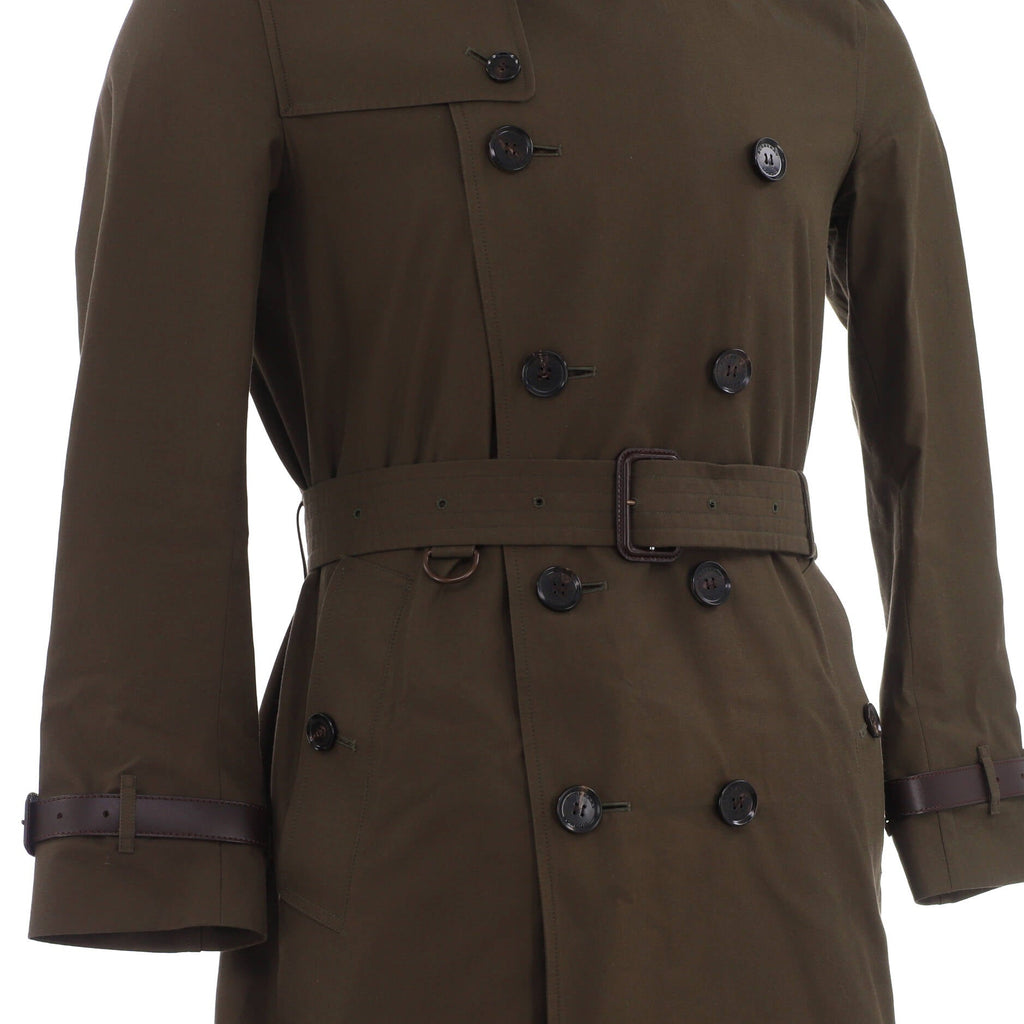 Men's Double Breasted Trench Coat Cotton with Leather