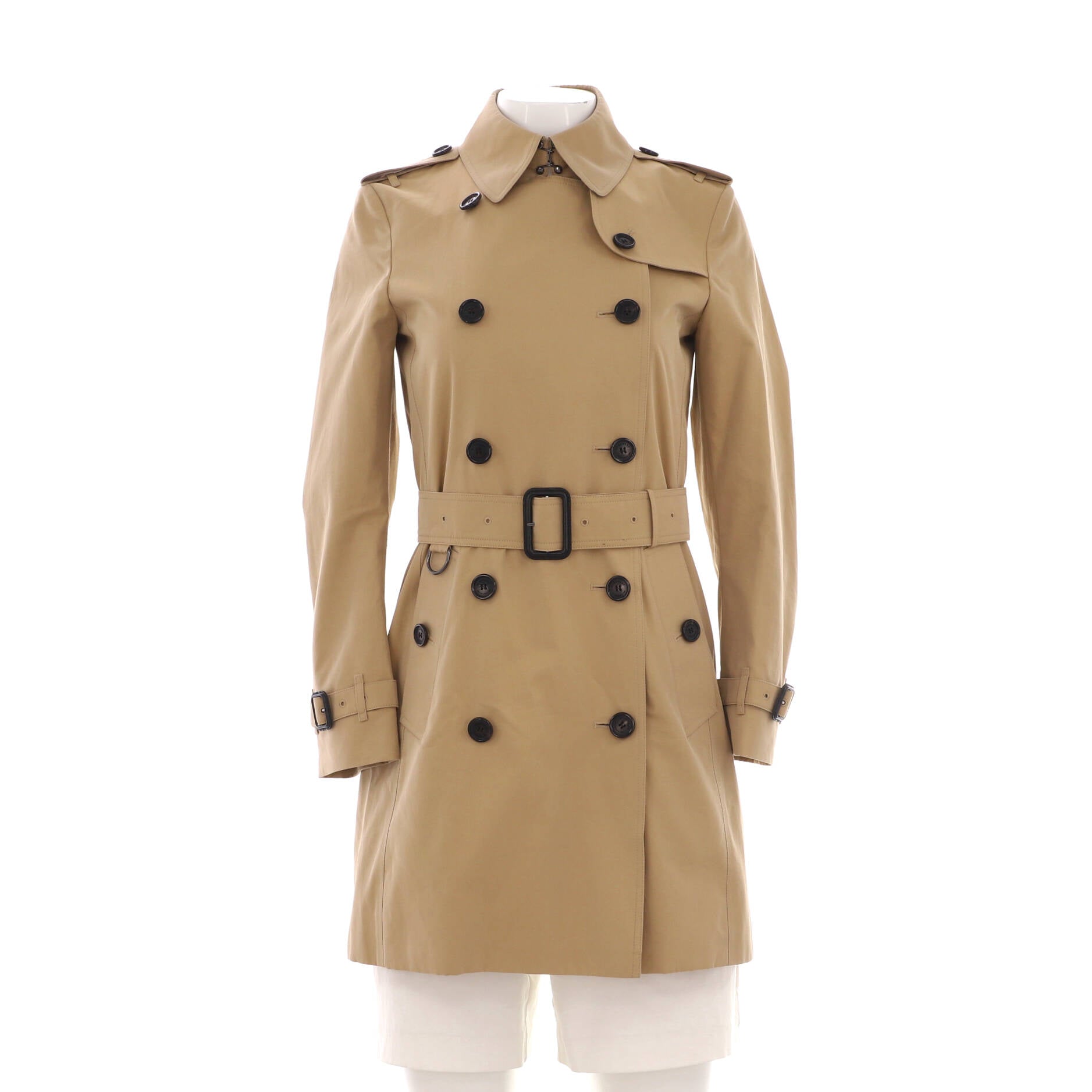 Women's Double Breasted Belted Mid-Length Trench Coat Cotton