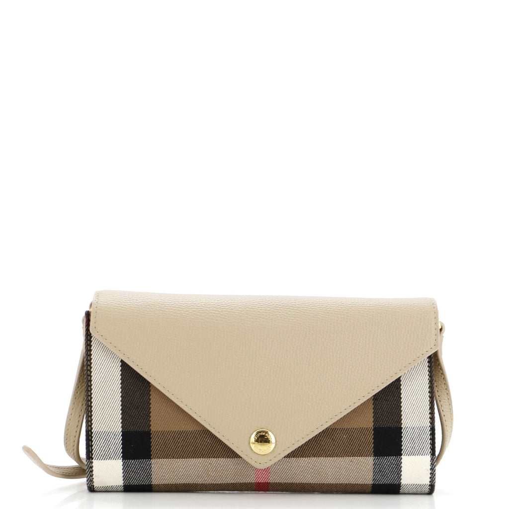 Hannah Envelope Wallet on Strap Leather and House Check Canvas