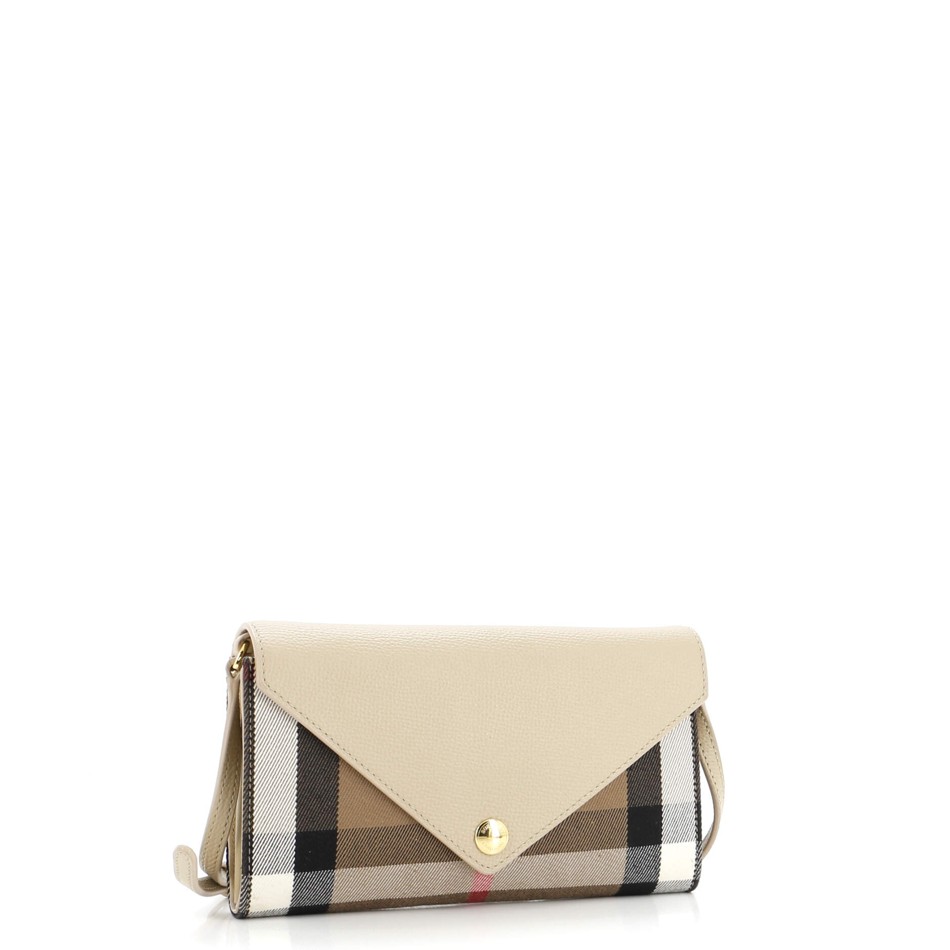 Hannah Envelope Wallet on Strap Leather and House Check Canvas