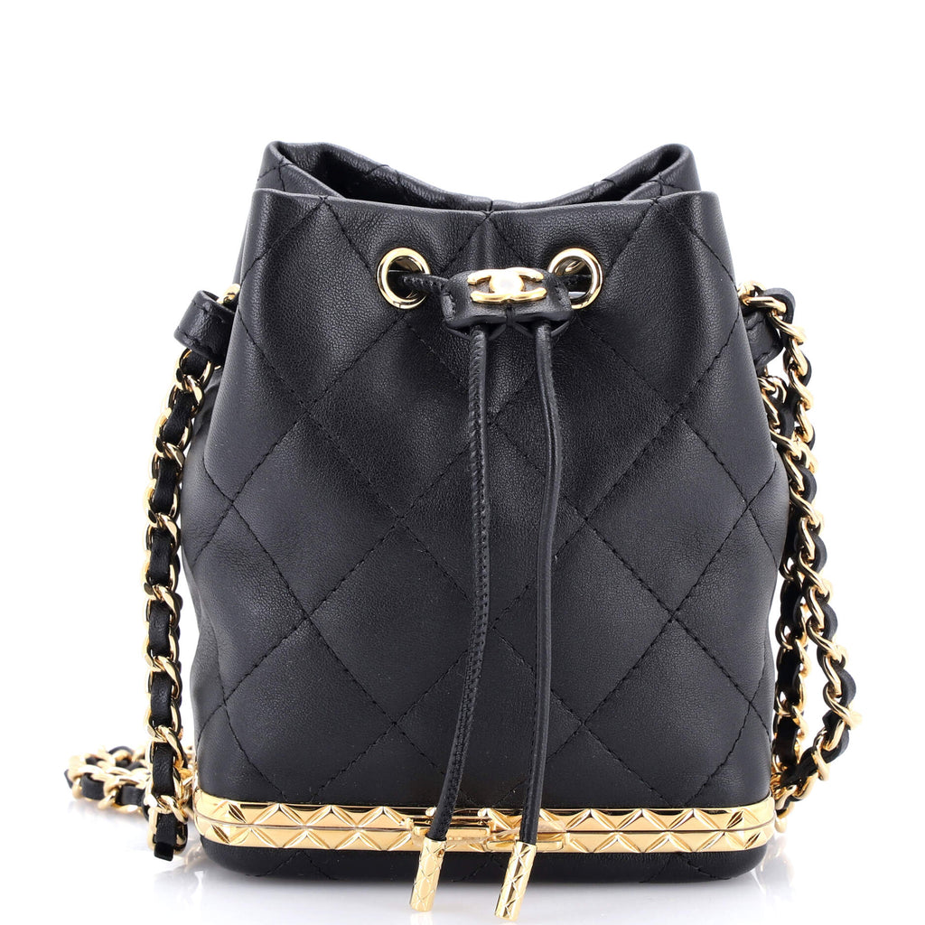 Lock Frame Bucket Bag with Chain Quilted Lambskin Small