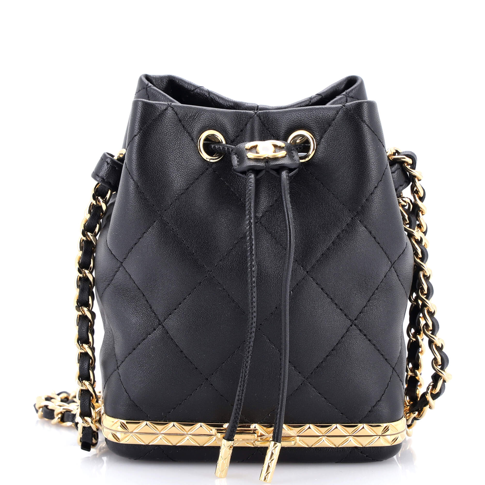 Lock Frame Bucket Bag with Chain Quilted Lambskin Small